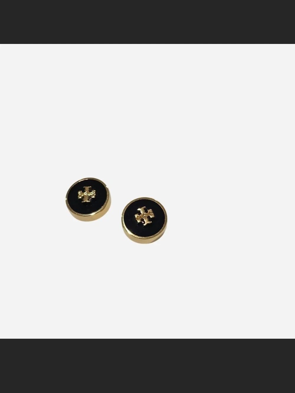 Tory Burch Black and Gold Logo Stud Earrings